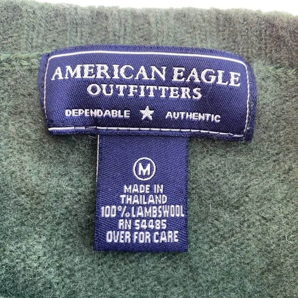 American Eagle 100% Lambswool Women’s Sweater Med Small Green Crew Neck Striped - Picture 6 of 9